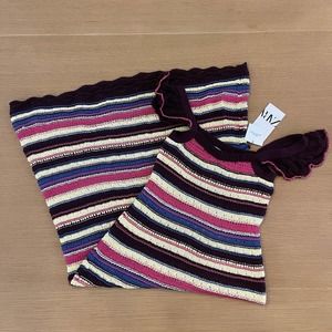 Women's Zara Special Edition Size S Crochet Knit Striped Maxi Dress NWT New